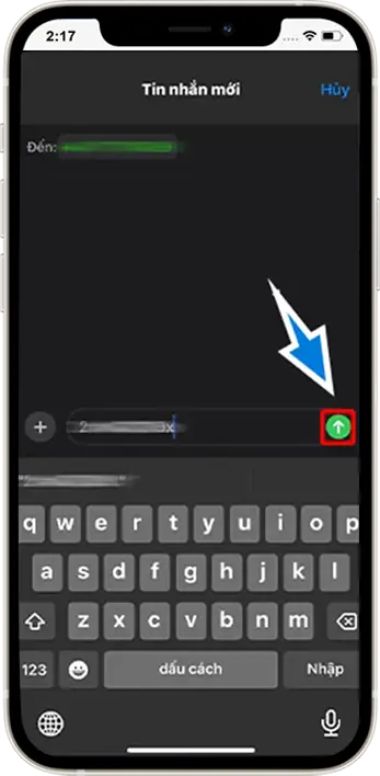 Bước 6: Đến Mục Gửi Tin Nhăn SMS Của Điện Thoại, Dùng SĐT Đăng Ký Tài khoản, Gửi Nội Dung Tin Nhăn Vừa Sao Chép Đến SĐT Của Hệ Thống